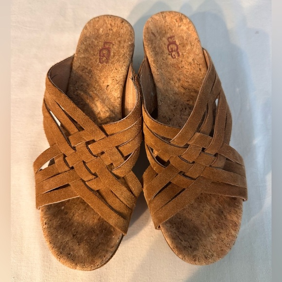 UGG Shoes - Ugg Lilah Brown Suede & Cork Wedges Boho Casual Soft & Comfy Size 9